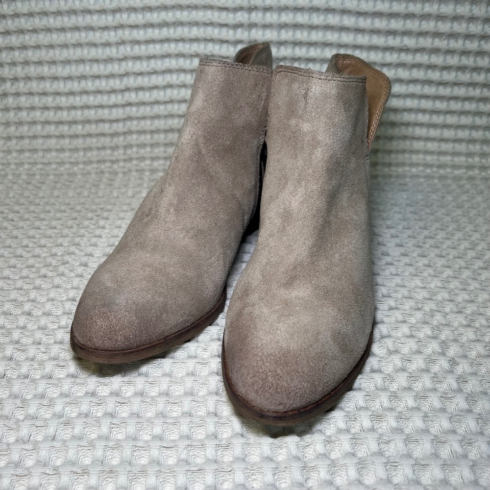 Splendid Women's Suede Ankle Boots Taupe Side Zip Block Heel Size 6.5M - Picture 2 of 7